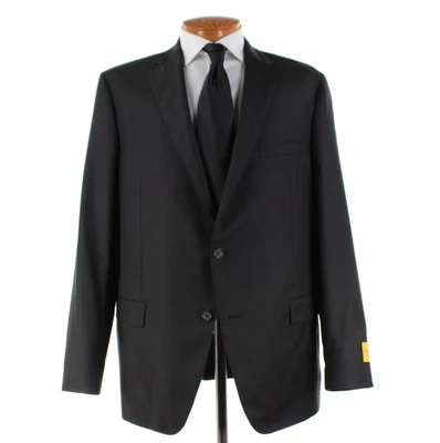 Hickey Freeman NWD Super 140's Wool Two Piece Suit Size 48L US In Solid Black - Image 1 of 4