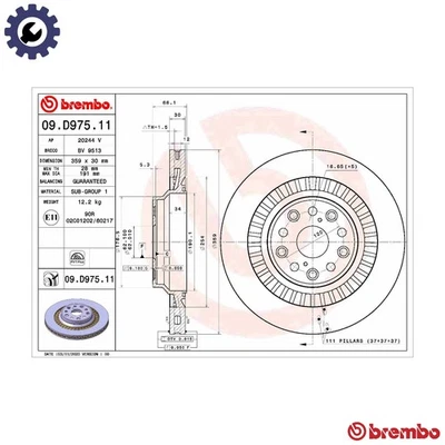2x BRAKE DISC 09.D975.11 FOR LEXUS 8GR-FXS 3.5L V35A-FTS 3.4L 6cyl LS 5.0L 8cyl - Image 1 of 4