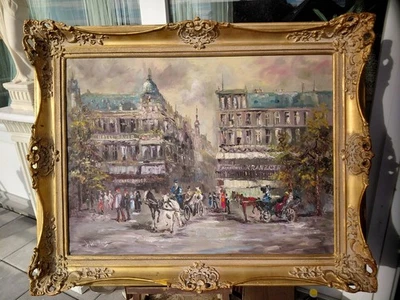Ölgemälde Leinwand J. WOLTERS  Berlin, Unter der LINDEN. Café Bauer - Bild 1 von 4