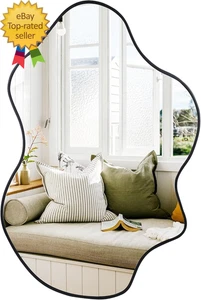 Schwarzer Badezimmerspiegel 24 x 36 Zoll asymmetrisch gerahmte Wandspiegel    - Bild 1 von 1
