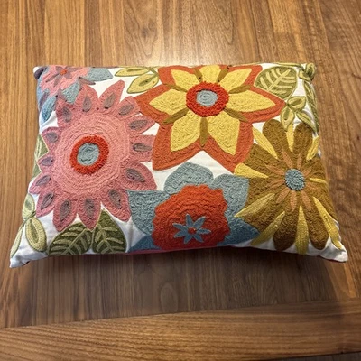 Pier 1 Imports Lumbar Pillow Blue, Rose,orange,  Linen Blend, Floral - Image 1 of 4