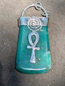 Australian Chrysoprase & Ankh Artisan Hand Made Sterling Silver Pendant .A21b - Picture 1 of 8