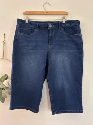 Shorts skimmer feminino Christopher & Banks 16 azul jeans cintura média elástico novo com etiquetas - Imagem 1 de 4