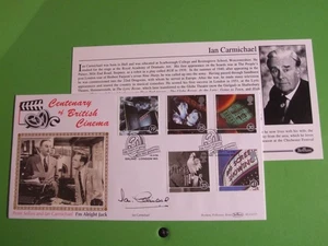 BENHAM SILK COVER FDC BRITISH CINEMA 1996, HAND SIGNED IAN CARMICHAEL - Picture 1 of 1