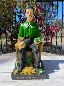 Estatuilla verde Jesús Malverde hecha a mano / figura de estatua 16" X 7,5" dinero - suerte - Imagen 1 de 10