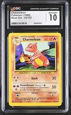CGC 10 GEM MINT Charmeleon 1999 Base Set 24/102 Pokemon Card - Image 1 of 2