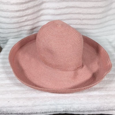 Eric Javits Pink Straw Squishee Packable Sun Hat Hamptons Made In USA Summer - Image 1 of 4