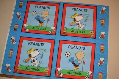 Cotton fabric panel, Peanuts All Stars quilt or  pillow blocks, 45" x 35" - Image 1 of 4
