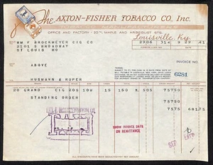 Louisville, KY The Axton-Fisher Tobacco Co Spud Twenty Grand 29.09.1941 Billhead - Bild 1 von 2