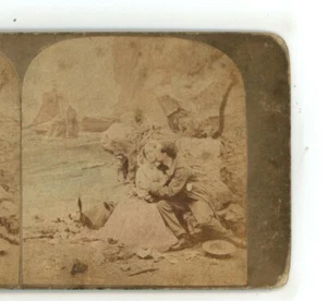 A Smack among the Rocks Seaside Sketches Early Genre Stereoview - Picture 1 of 4