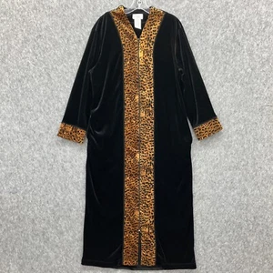 Cypress Velour Robe Womens S Black Animal Print Zip Long Pockets - Picture 1 of 7