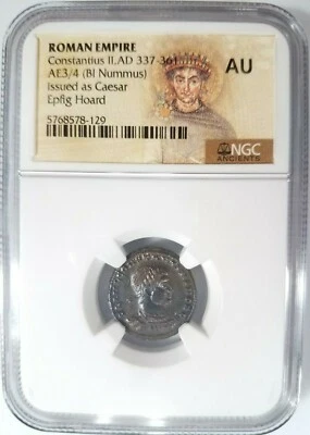 Constantius II Roman Empire BI Nummus AE3/4 NGC AU Ancient Epfig Hoard Pedigree - Image 1 of 4