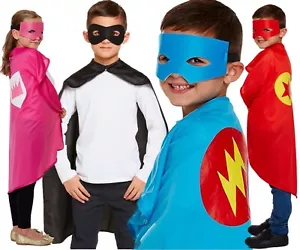 Boys Girls Kids Childrens Superhero Cape and Eye Mask Fancy Dress Costume - Picture 1 of 5