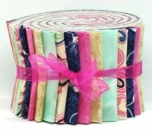 Jelly Roll Strips Quilting Fabric 20~2.5" Pink Mint Green Navy Cream Cotton - Picture 1 of 6