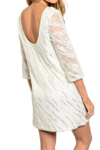 NWT Ark & Co Women's White Sequin Party Dress with Lace Sleeve - Picture 1 of 4