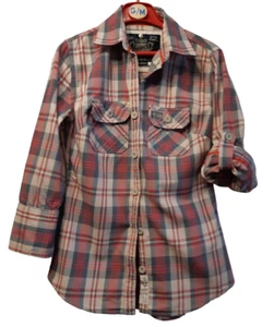 Superdry Co.  Camicia a quadri con bottoni cotone arrotolato L/argento tasca logo taglia M Giappone - Foto 1 di 14