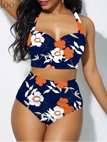 Chicago Bears Women 2PCS Bikini Set Push Up Swimsuit Beach Halter Swimwear Gifts Cover