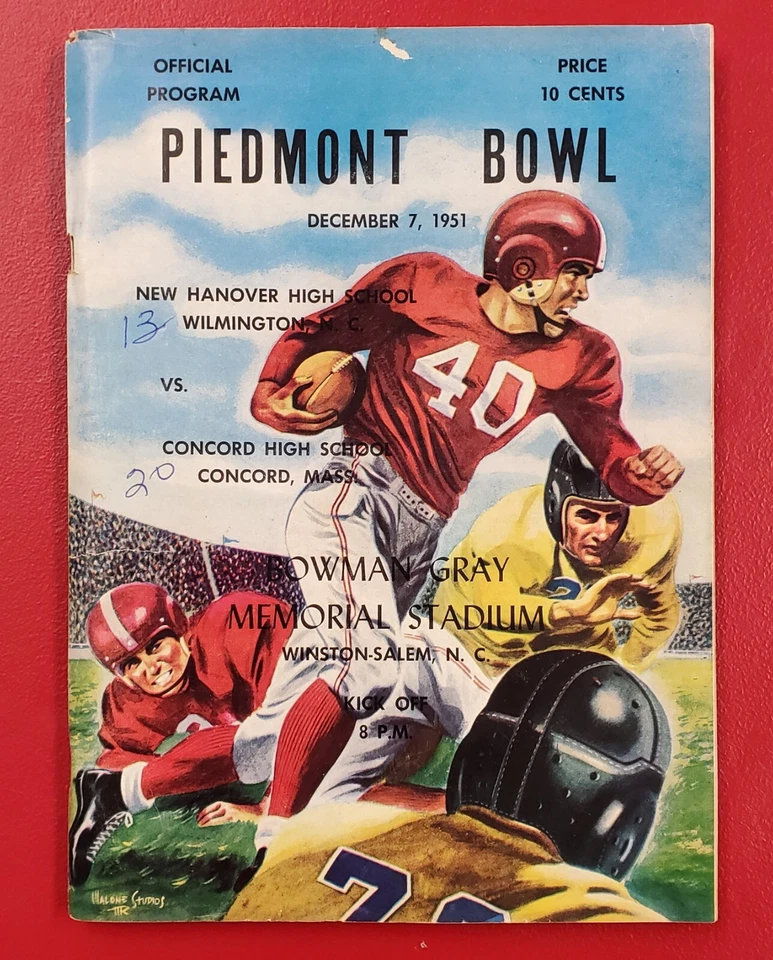 Piedmont Bowl 1951 New Hanover vs Concord Program High School Football Ticket - Image 1 of 4