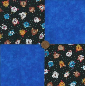 Kätzchen Katze Kätzchen blau Stoff 4 Zoll Baumwollstoff Neuheit Blöcke zL1 - Bild 1 von 3