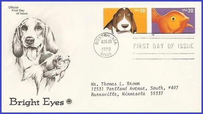 USA5 #3230 ADDR PCS ARTCRAFT FDC STR2  Bright Eyes Dog - Image 1 of 1