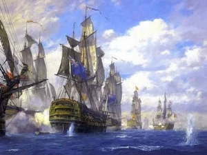 Home Decor cannons Naval Battles Sailing Ship Oil Painting Printed On Canvas - Picture 1 of 2
