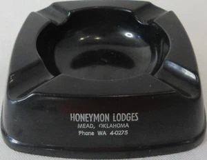 MCM Honeymon Lodges Bakelite Ashtray Black Square Heat Resistant Mead OK RARE - Picture 1 of 5