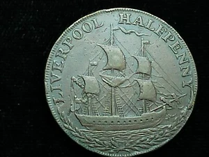 Rare 1792 Lancashire- Liverpool Sailing Ship - British 1/2 Penny / Conder - Picture 1 of 7