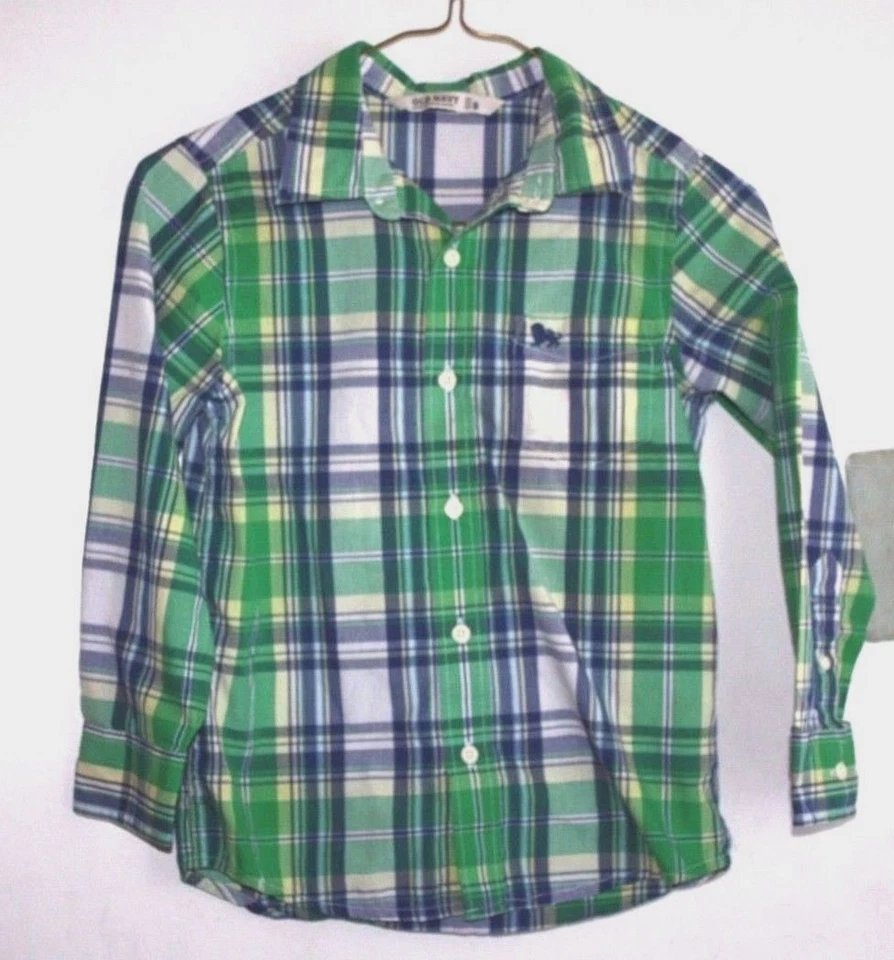 Old Navy Shirt Boys size S Blue & Green Plaid Front Button Long Sleeves  -CC -9 - Image 1 of 4