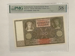 Netherlands 100 Gulden 1942-44 P-51c PMG Graded 58 Choice aUNC - Picture 1 of 2