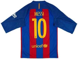 BNWT 16/17 FC Barcelona NIKE Jersey Long Sleeves Blue Red Messi #10 Size S - Picture 1 of 2