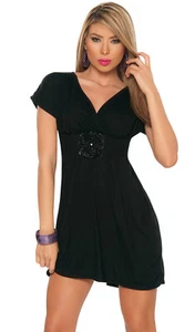 4727 Negro Mangas Cóctel Club Fiesta Mini Corto Informal Sexy Vestido de Sol S M L - Imagen 1 de 5
