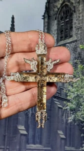 Vintage Acryl & Diamant Kreuz 85 mm x 75 mm Anhänger, in Box. 56 cm Kette - Bild 1 von 6