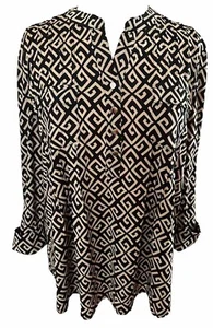 COCOMO XL Beige Tan Black 3/4 sleeve women's Pintuck Blouse Tunic shirt - Picture 1 of 11
