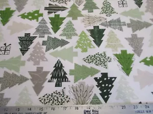 Cut Out Trees Snuggle Cotton Flannel Fabric Tossed Green Holiday Christmas Trees - Picture 1 of 4