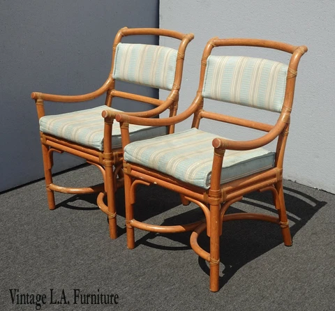 Vintage Coastal Sty Gervasoni Rattan Accent Chairs with Leather Straps - a Pair Cover