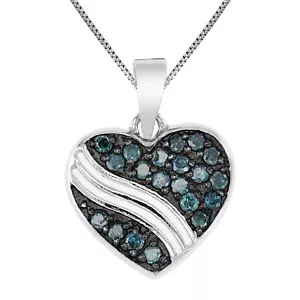 1/2 cttw Pendant Necklace, Blue Diamond Heart Pendant Necklace for Women in - Picture 1 of 4