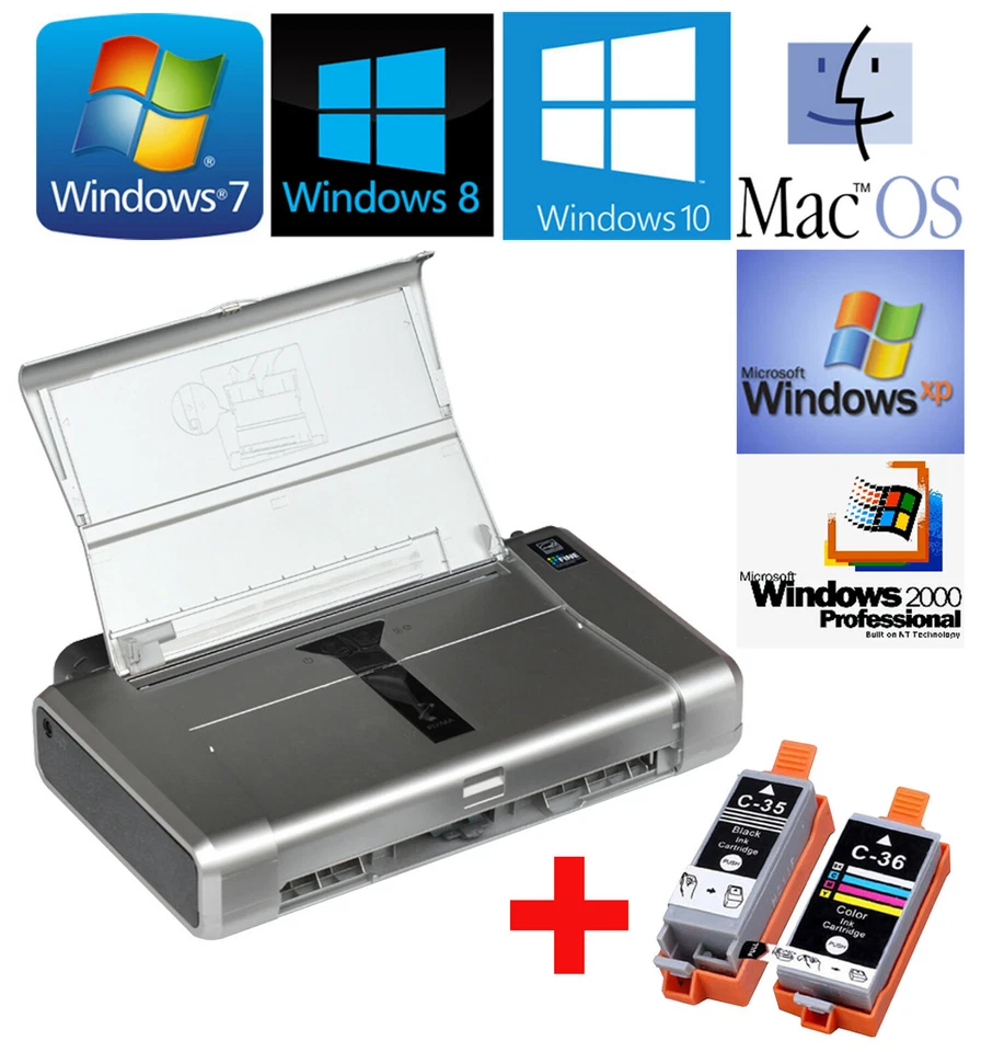 KOMPAKT MOBILE DRUCKER CANON PIXMA IP100 FÜR WIN2000 XP 7 8 10 +1xSET FARBPATRON - Bild 1 von 1