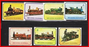 GUINEA EC. = TRAINS = VINTAGE LOCOMOTIVES perforated COMPLETE SET MNH - Picture 1 of 1