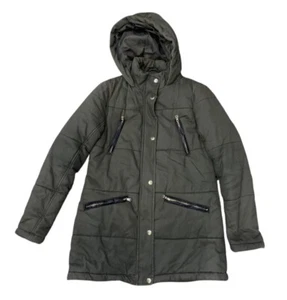 New Look Khaki Padded Coat Hooded Gold Zip Detail Pockets UK 10 Quilted - Picture 1 of 9