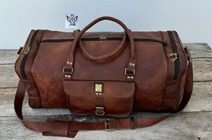 Leather Genuine Travel Bag Duffle Gym Men Vintage Luggage S Overnight Weekend - Picture 1 of 15