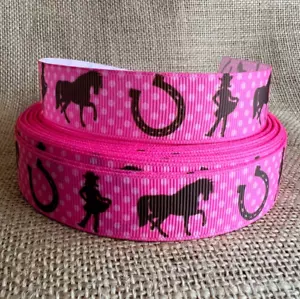 Horse Print Grosgrain Ribbon - 2 Metres x 22mm - Picture 1 of 1