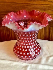 Jarrón vintage Fenton arte vidrio arándano opalescente lunares a7 - Imagen 1 de 3