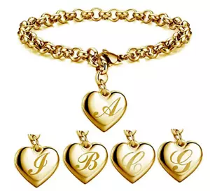 Custom Charm Letter Alphabet Bracelet Jewelry Stainless Steel Women Girl Gold - Picture 1 of 24
