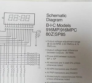 BIC TURNTABLE MODEL 916 BLOW UP DIAGRAM, PARTS LIST & SCHEMATIC FOR 916 SERIES - Picture 1 of 3