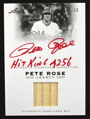 Pete Rose 2011 Hoja Pete Rose Legacy Murciélago Auto Firma Inscripción Tinta Roja/10 Foto 1 de 2