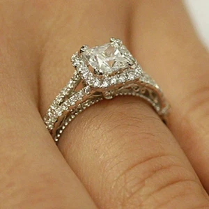 2Ct Princess Cut Lab-Created Diamond 14K White Gold Plated Cluster Wedding Ring - Picture 1 of 4