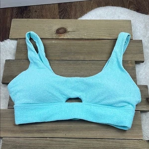 Calia Swim Crinkle Texture Keyhole Cutout Bikini Top Light Blue Medium - Picture 1 of 4