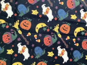 3/4 Yd Vintage Cranston Halloween Pumpkin Ghost Leslie Beck Cotton Fabric - Picture 1 of 3