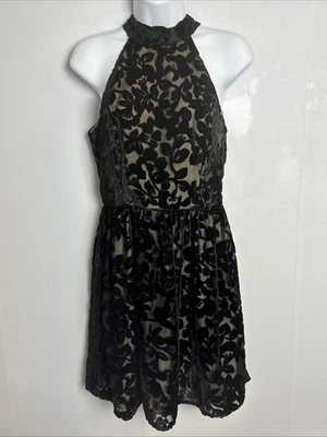 Vestido midi Ark & Co feminino veludo floral burnout preto S casamento fada gótico HOCO - Imagem 1 de 4