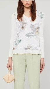 Ted Baker London V - Neck Silk Front Floral Sweater Fairy Designer Sz 3 Large - Picture 1 of 6